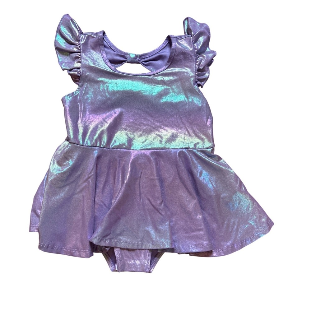 SHEIN Skirted Leotard Girls Purple Good Iridescent Metallic Bow Back SIZE 4Y‎